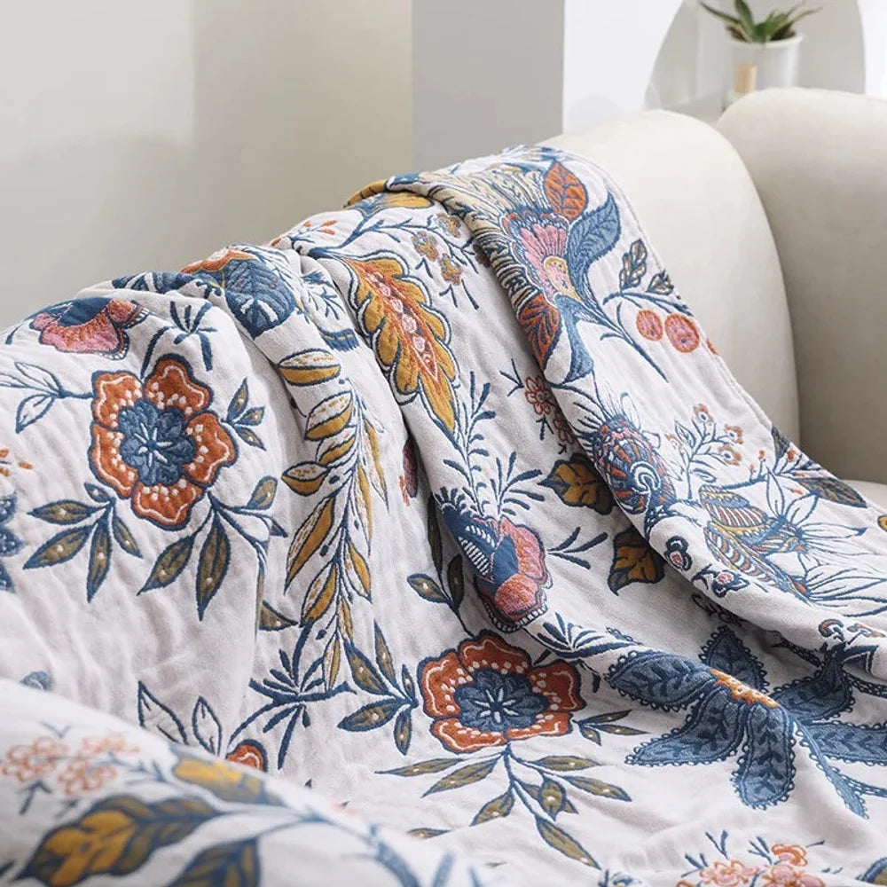 Floral cotton throw blanket reversible jacquard with tassels – view 4