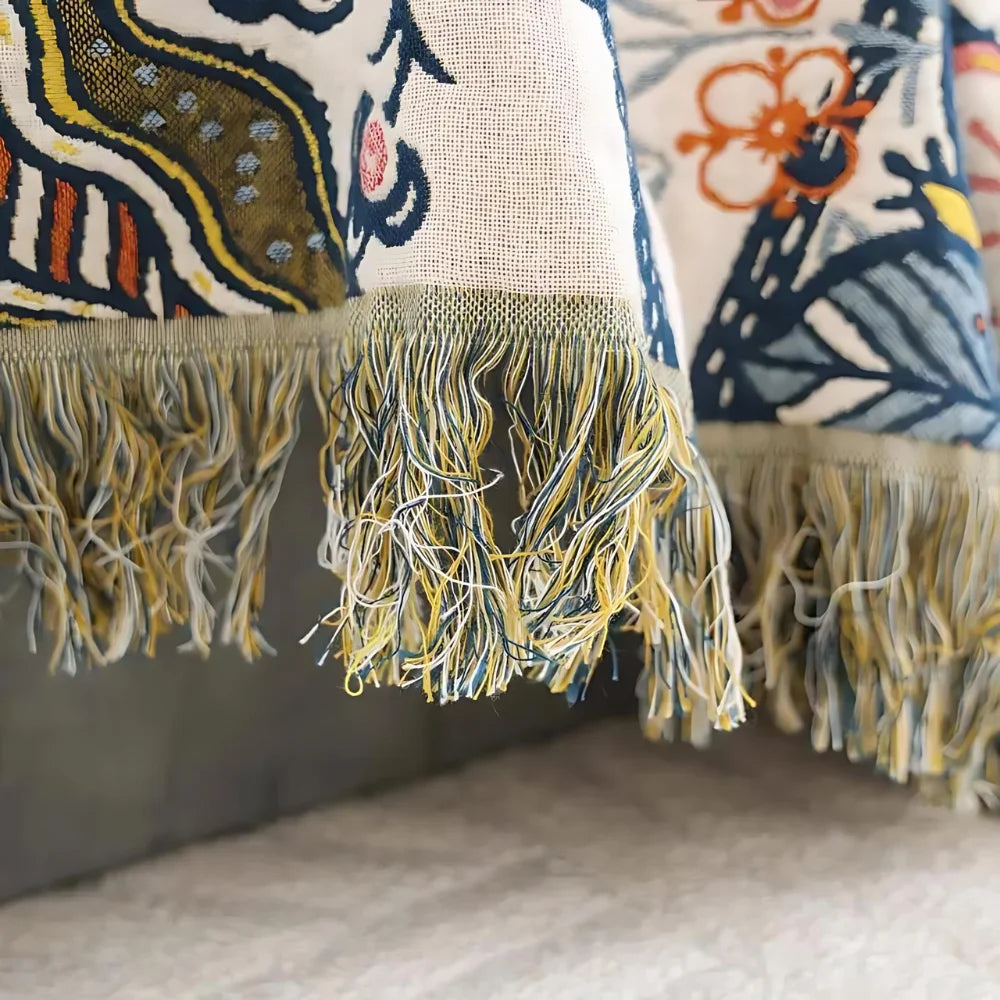 Floral cotton throw blanket reversible jacquard with tassels – view 6