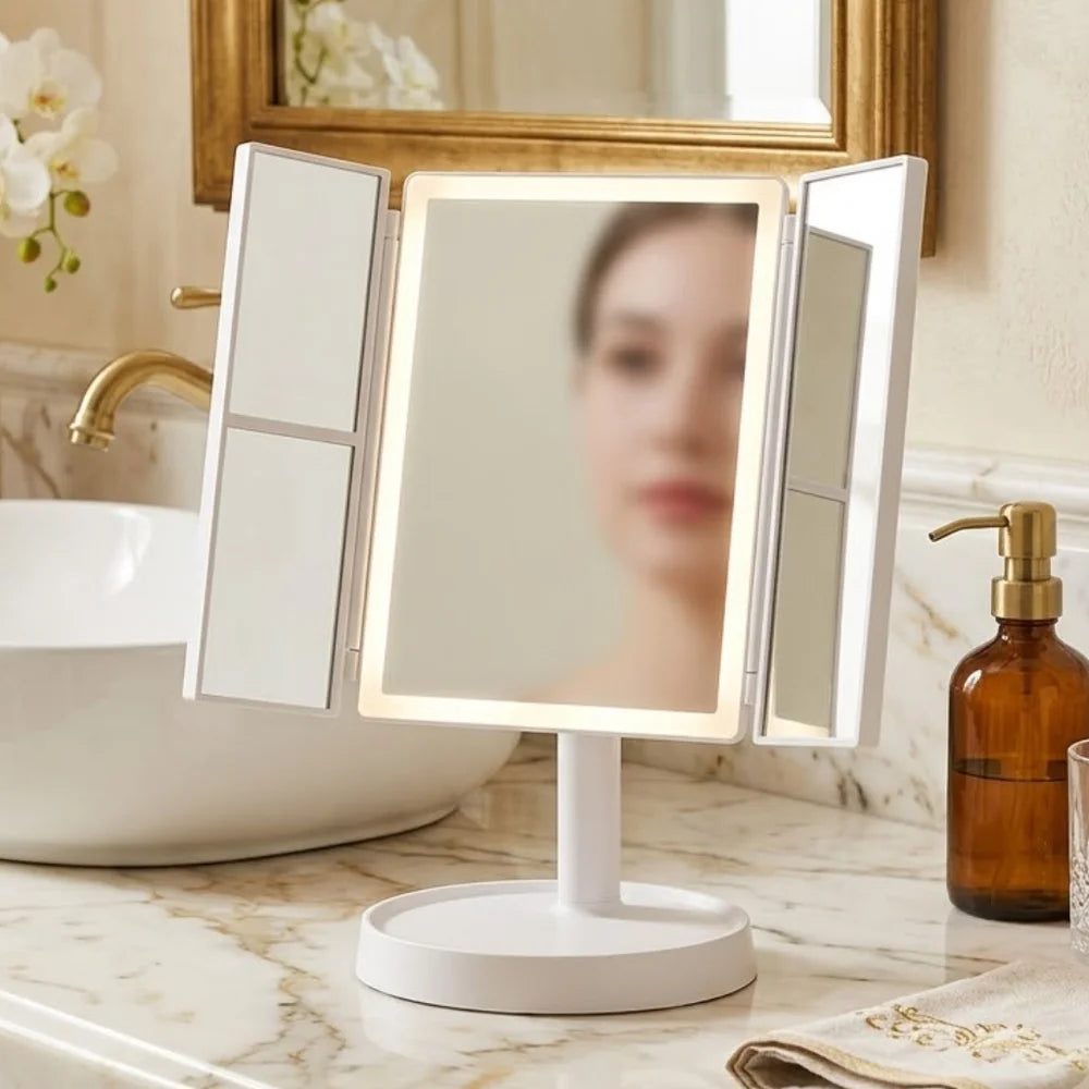 Foldable makeup magnifying mirror with led light 3 tone dimmable – view 2