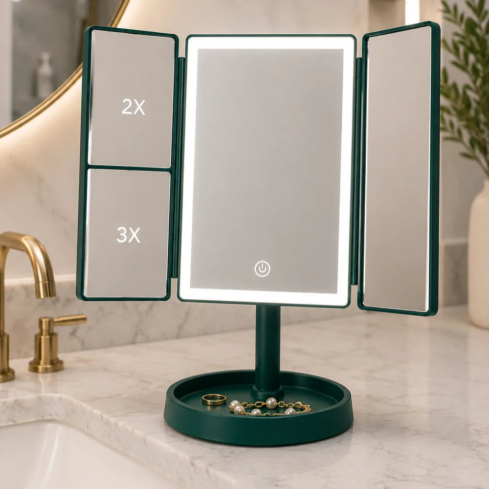 Foldable makeup magnifying mirror with led light 3 tone dimmable – view 5