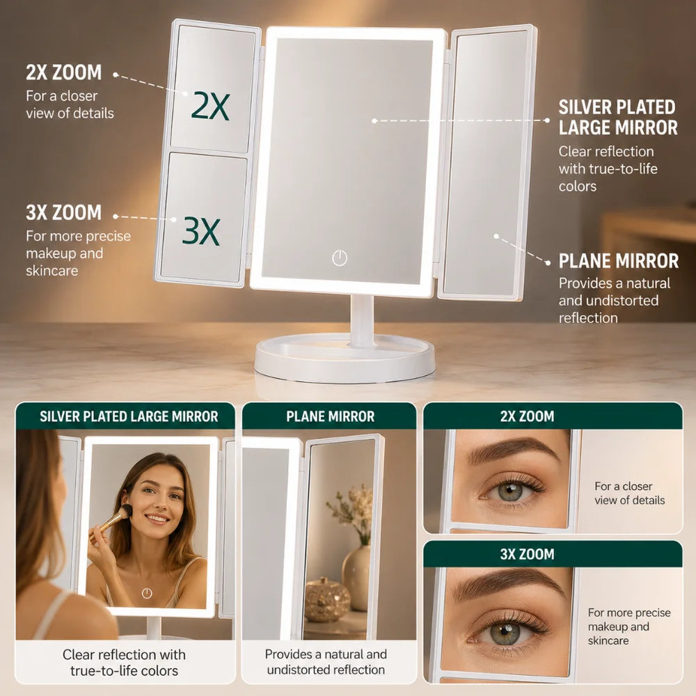 Foldable makeup magnifying mirror with led light 3 tone dimmable – view 8