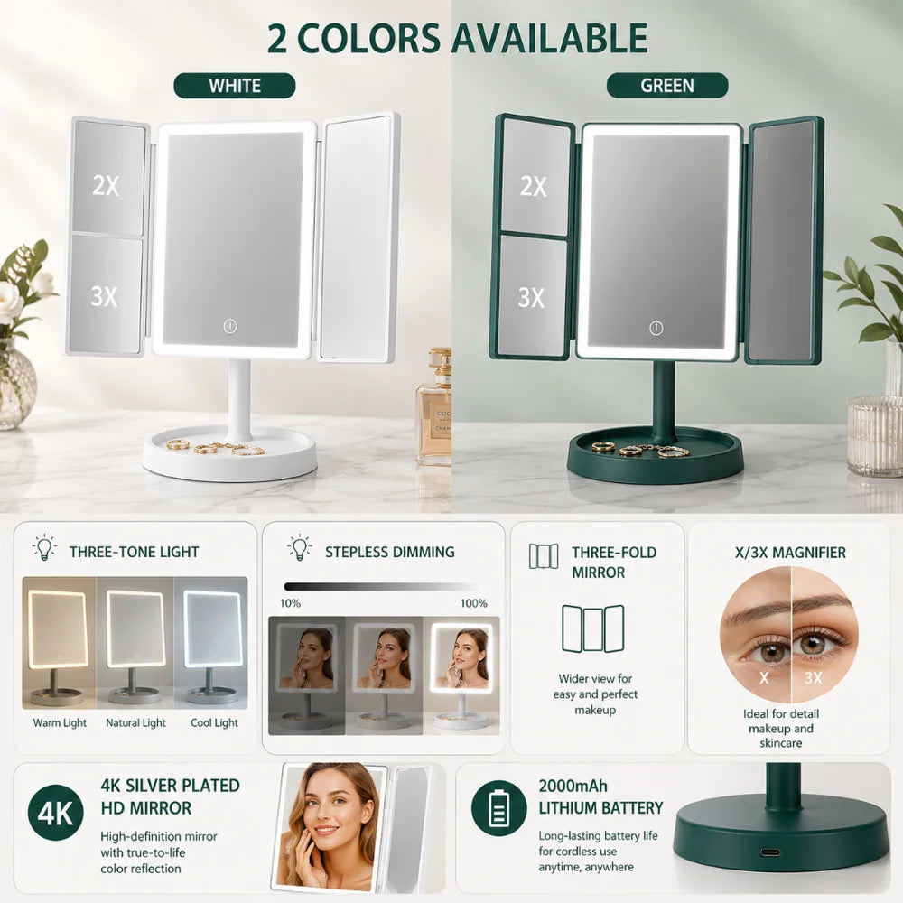 Foldable makeup magnifying mirror with led light 3 tone dimmable – view 9