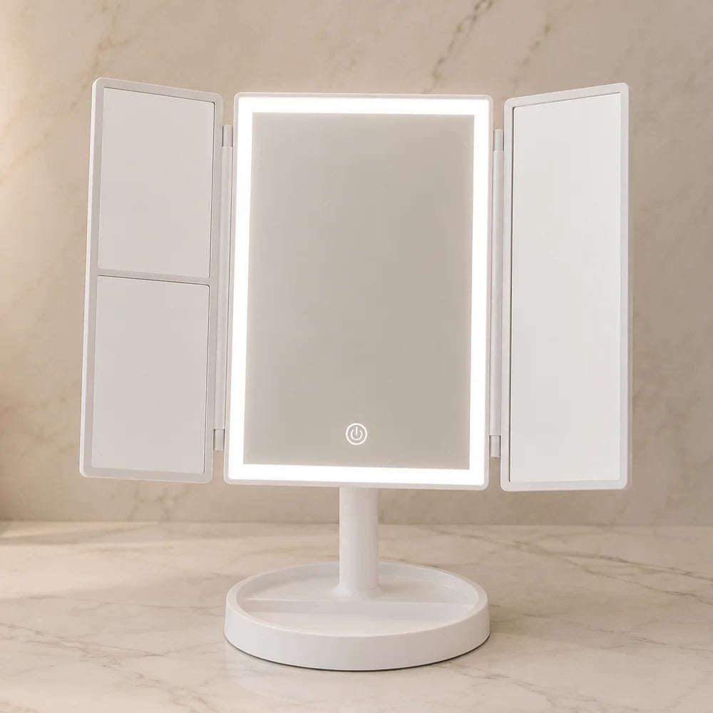 Foldable makeup magnifying mirror with led light 3 tone dimmable – view 12
