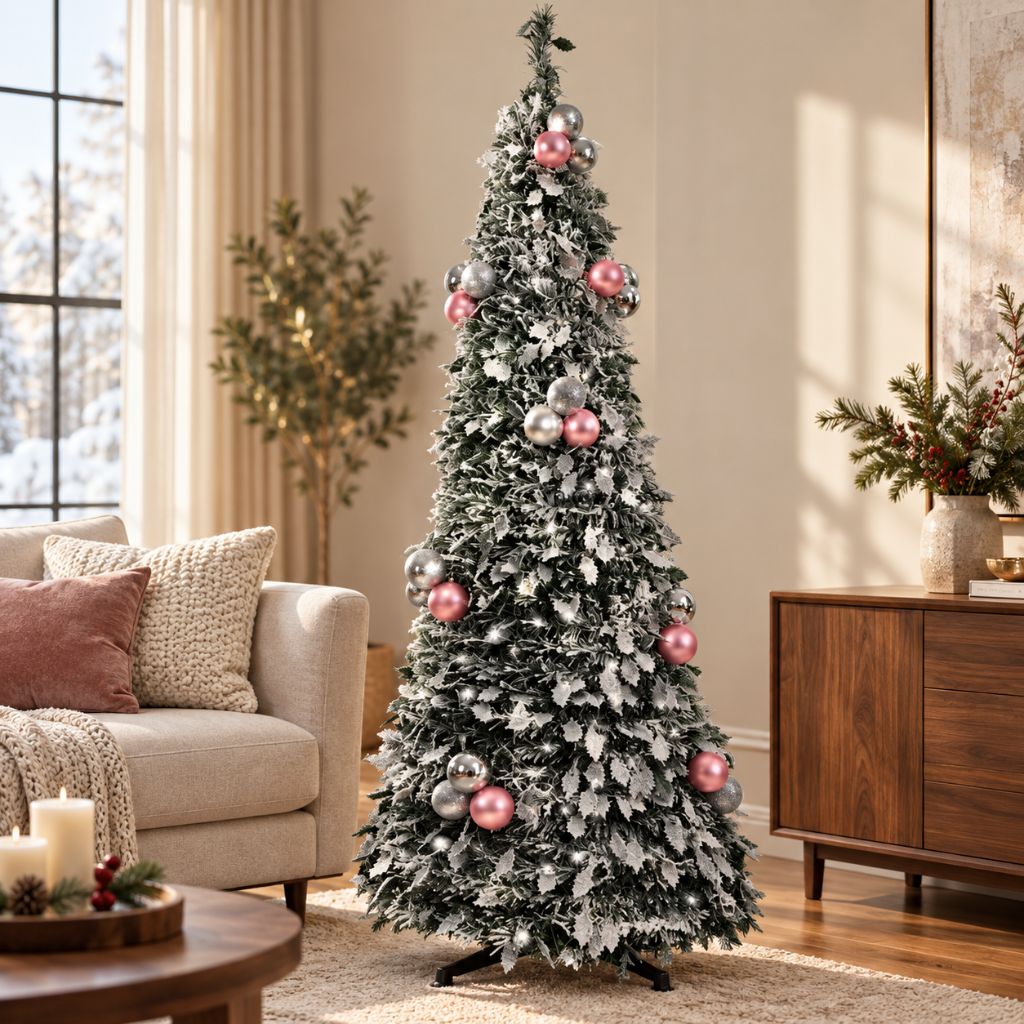 Foldable Pre-Decorated Christmas Tree with Snow-Effect Finish