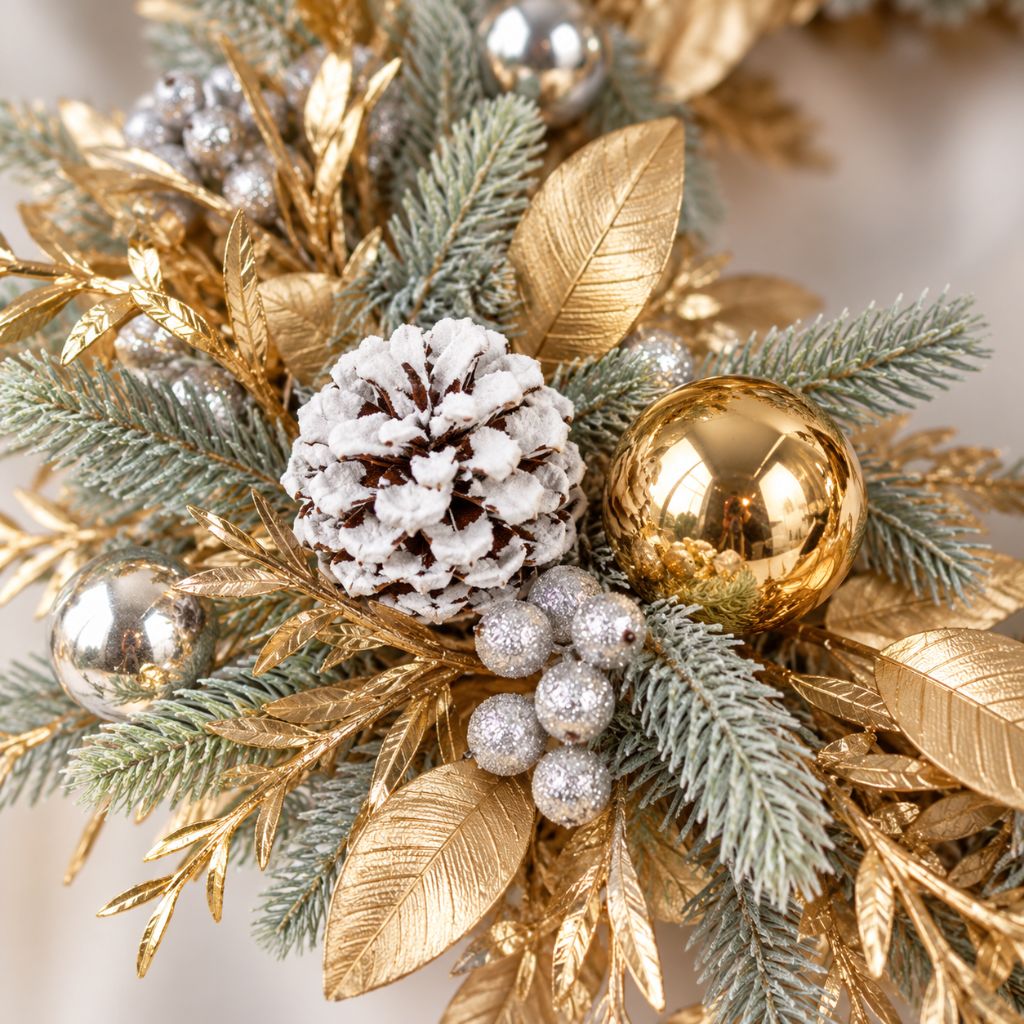 Gold and Silver Christmas Door Wreath with Pinecones