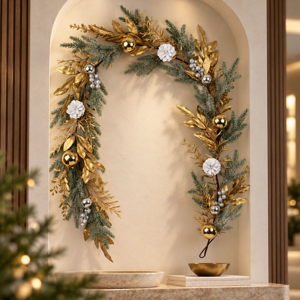 Gold and Silver Christmas Garland with Pinecones