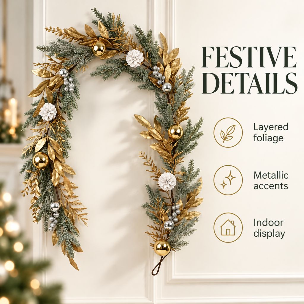 Gold and Silver Christmas Garland with Pinecones