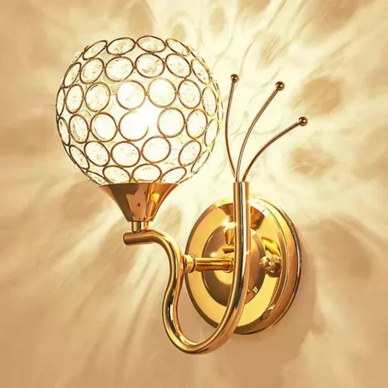 Gold Crystal LED Wall Sconce with Globe Shade - Lattea Global