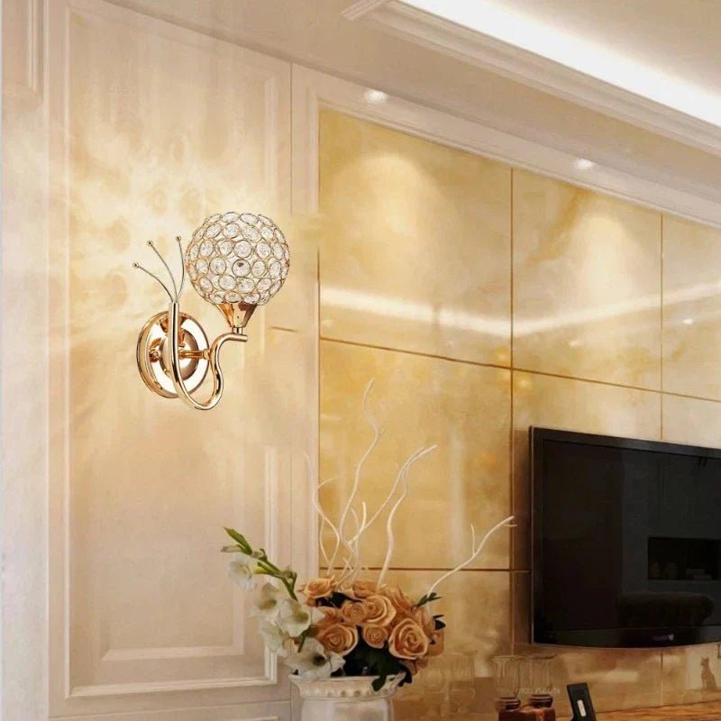 Gold Crystal LED Wall Sconce with Globe Shade - Lattea Global