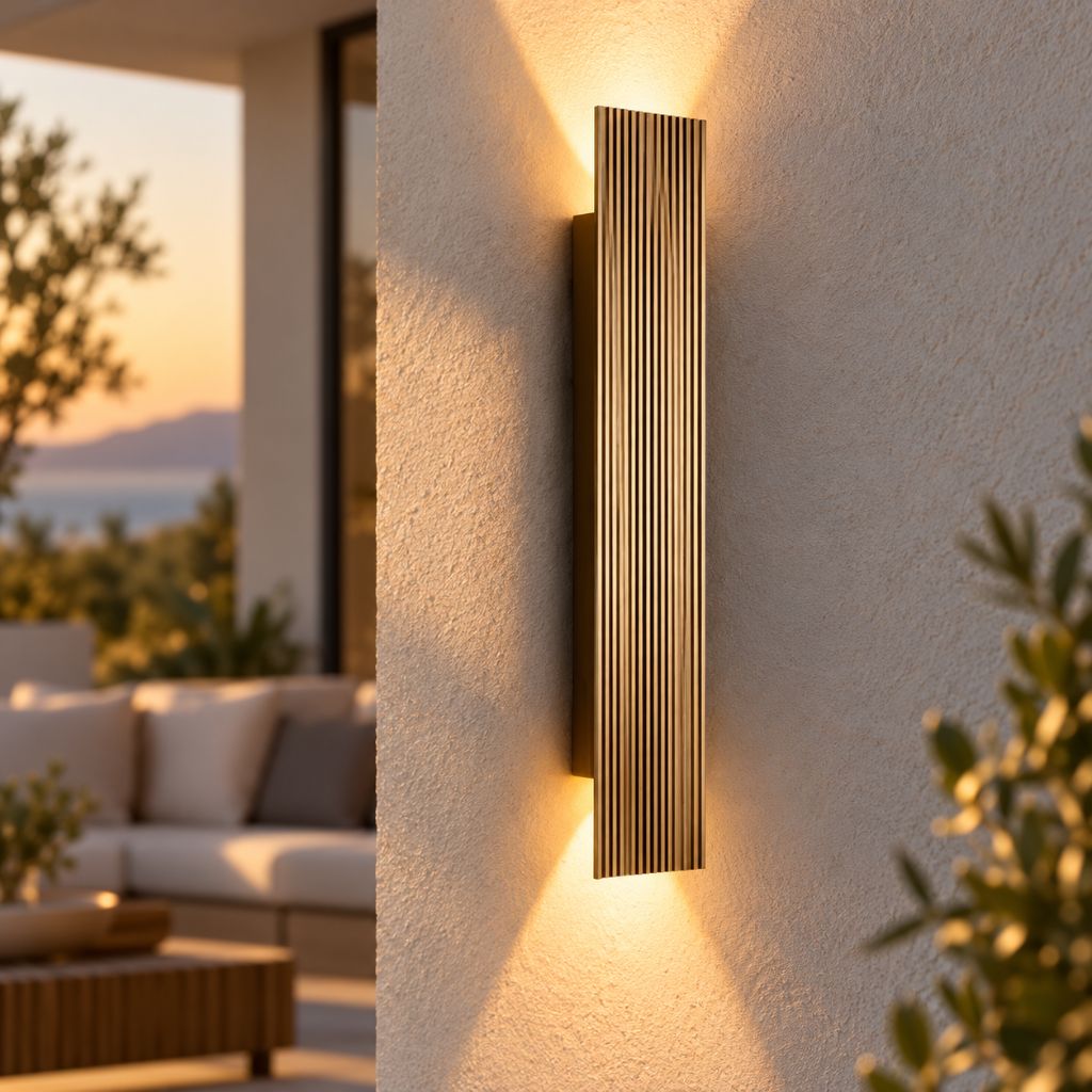 Gold Rectangular Up & Down LED Outdoor Wall Light IP65