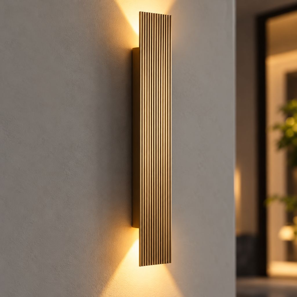 Gold Rectangular Up & Down LED Outdoor Wall Light IP65