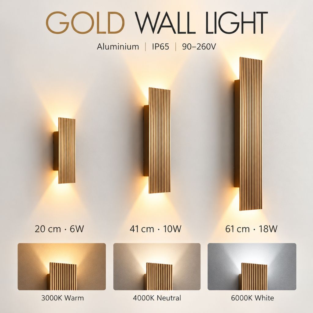 Gold Rectangular Up & Down LED Outdoor Wall Light IP65