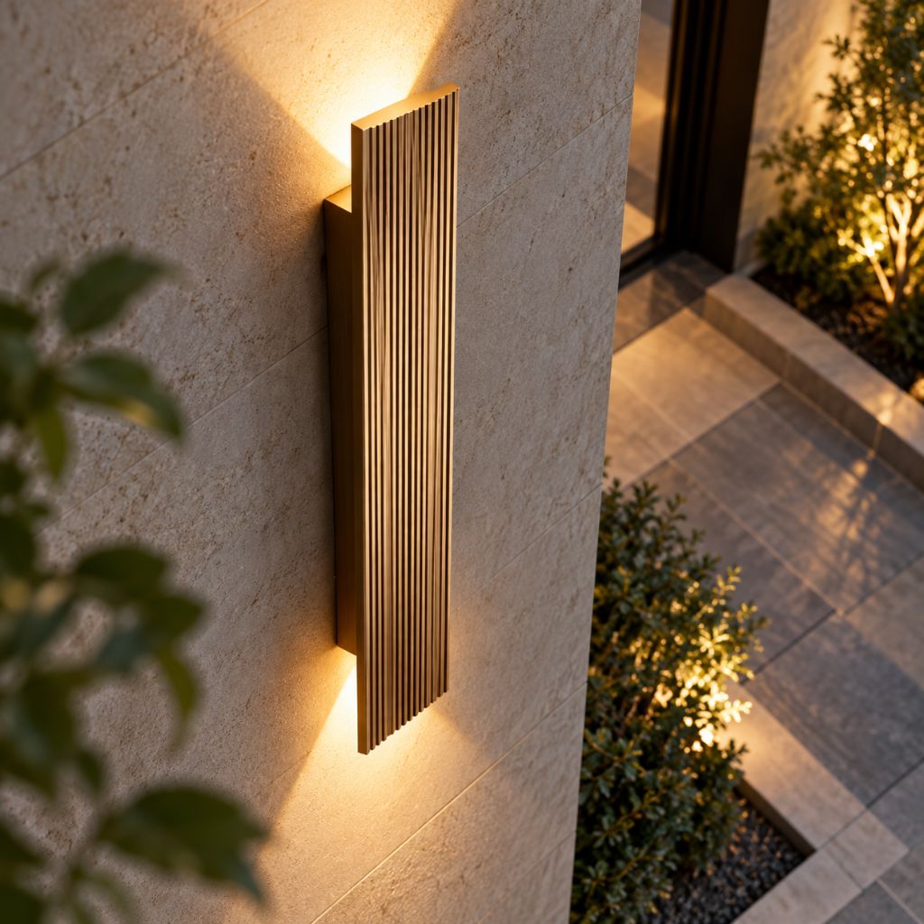Gold Rectangular Up & Down LED Outdoor Wall Light IP65