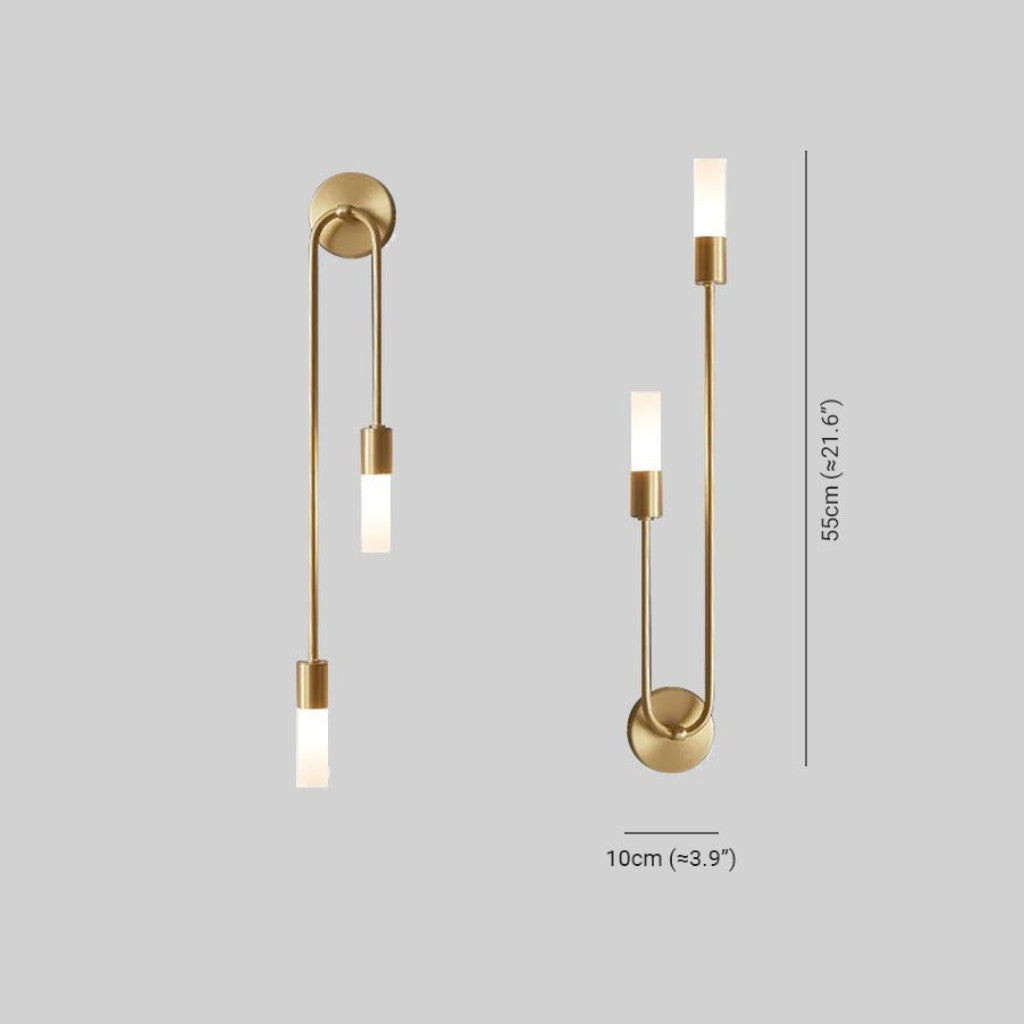 Gold Wall Sconce with Double Frosted Glass Cylinders