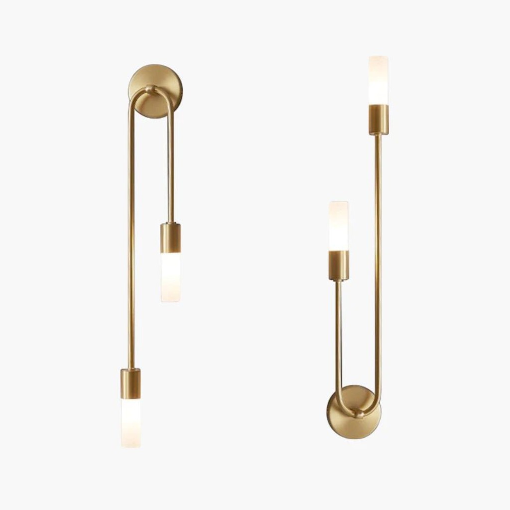 Gold Wall Sconce with Double Frosted Glass Cylinders