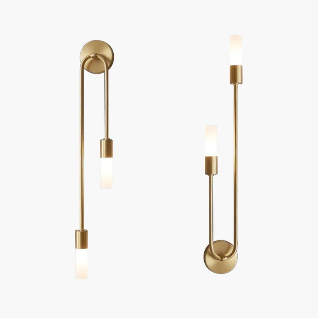 Gold Wall Sconce with Double Frosted Glass Cylinders