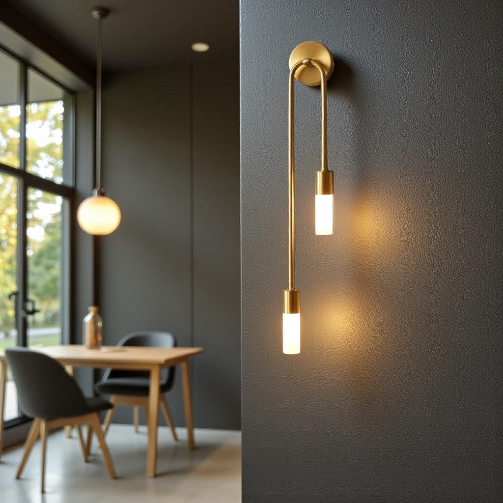 Gold Wall Sconce with Double Frosted Glass Cylinders