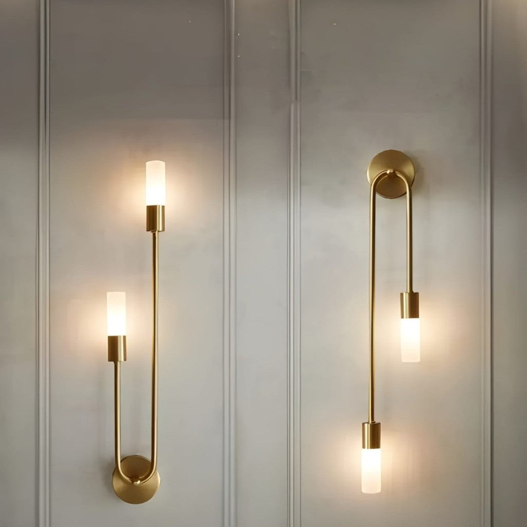 Gold Wall Sconce with Double Frosted Glass Cylinders