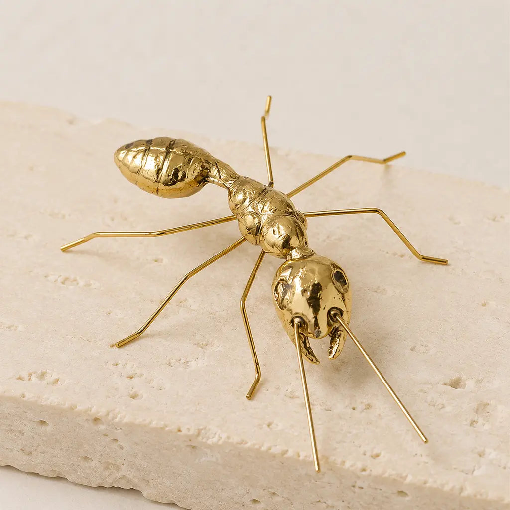 Gold-Finish Zinc Alloy Ant Sculpture studio hero