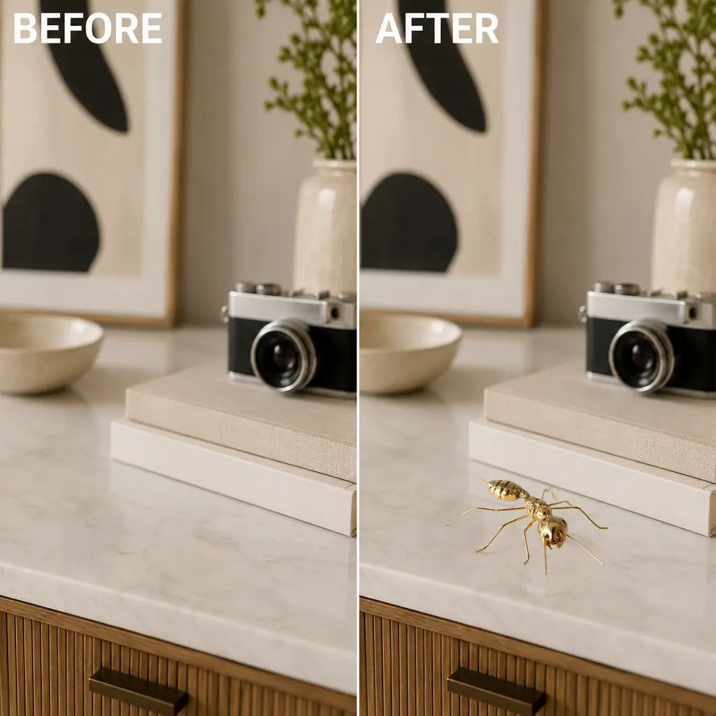 Gold-Finish Zinc Alloy Ant Sculpture before and after