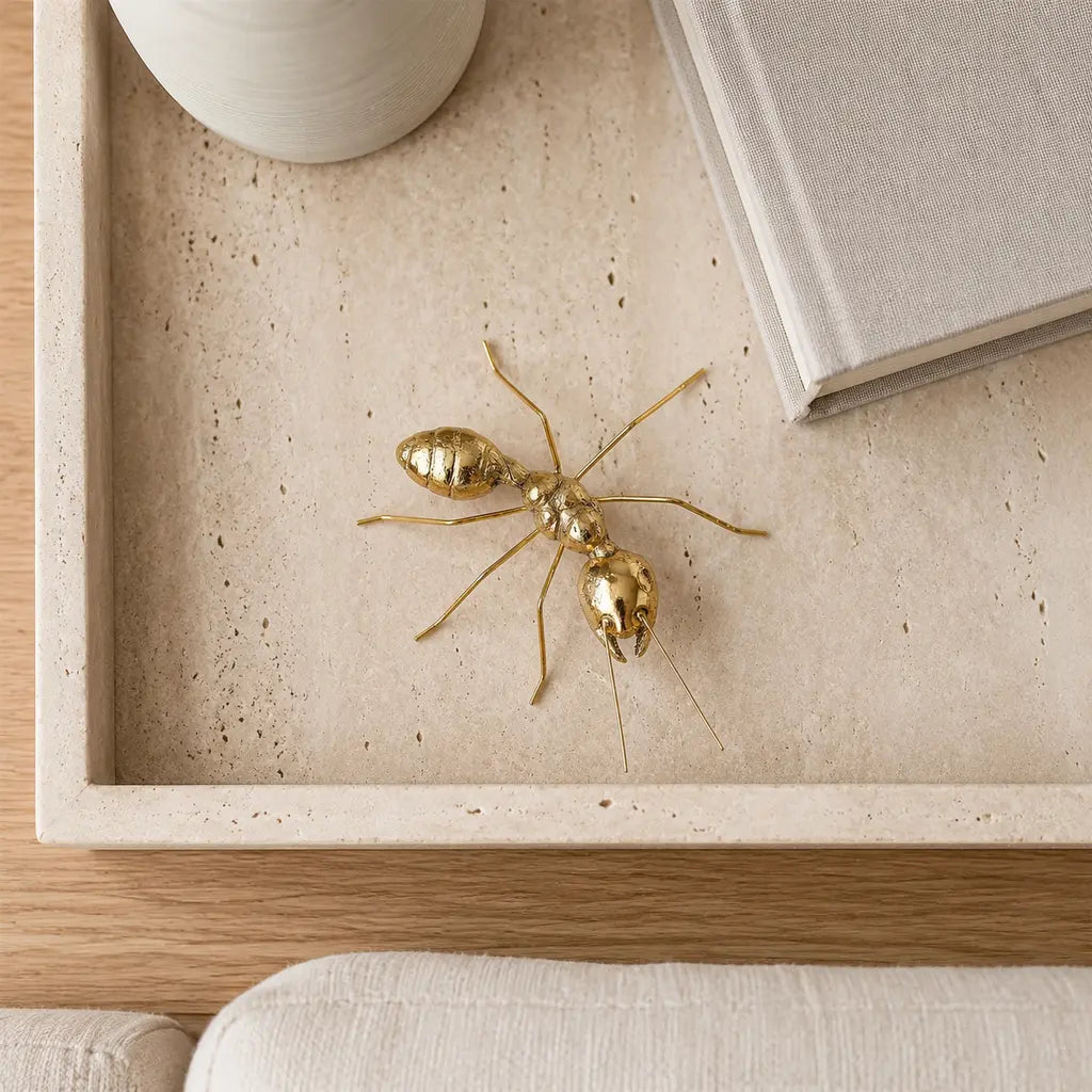 Gold-Finish Zinc Alloy Ant Sculpture overhead decorative view