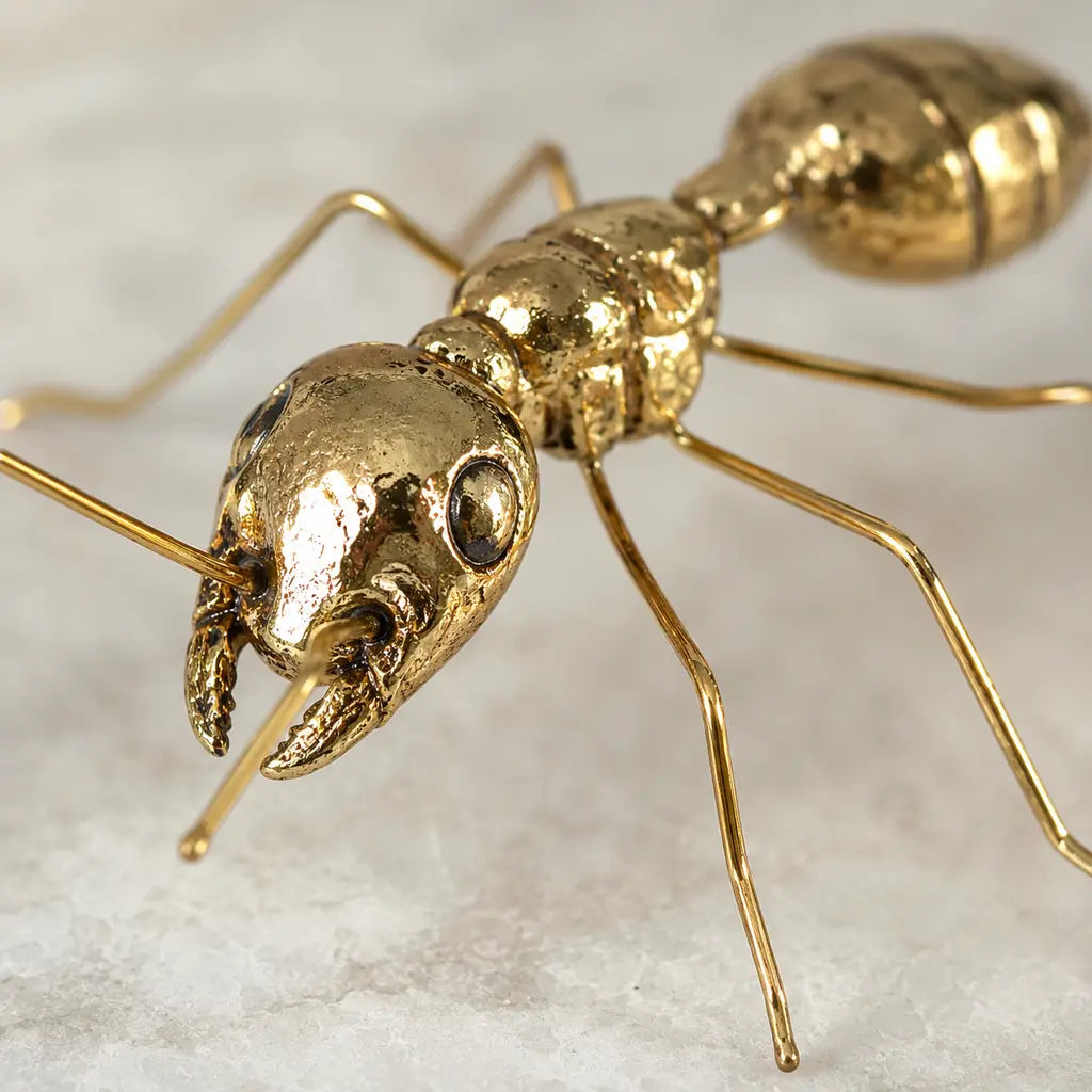 Gold-Finish Zinc Alloy Ant Sculpture metallic detail close-up