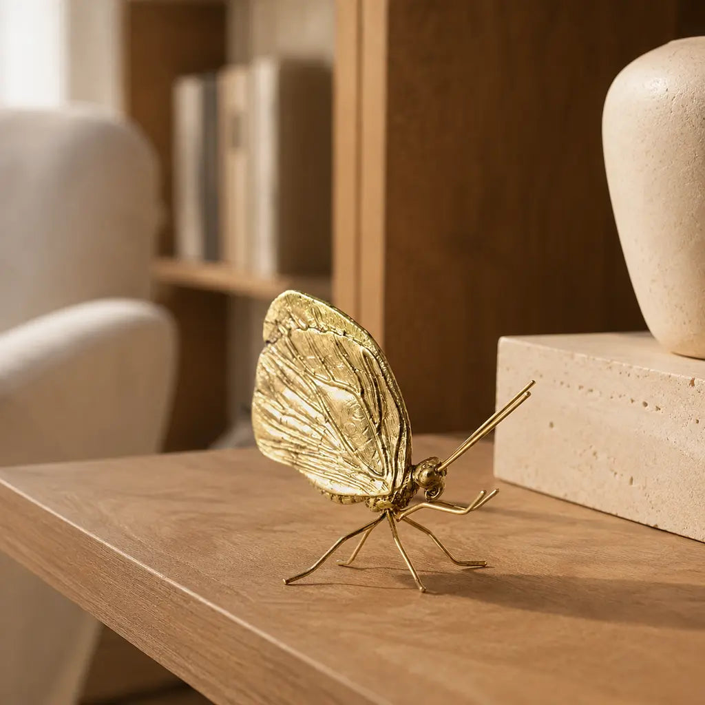 Gold-Finish Zinc Alloy Butterfly Sculpture in a premium modern interior