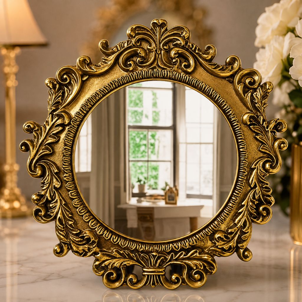 Golden Retro Decorative Vanity Mirror Vintage Antique Inspired Resin