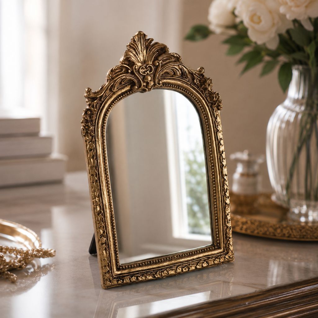 Golden Vintage Vanity Mirror Bridal Ornate Antique Inspired Resin