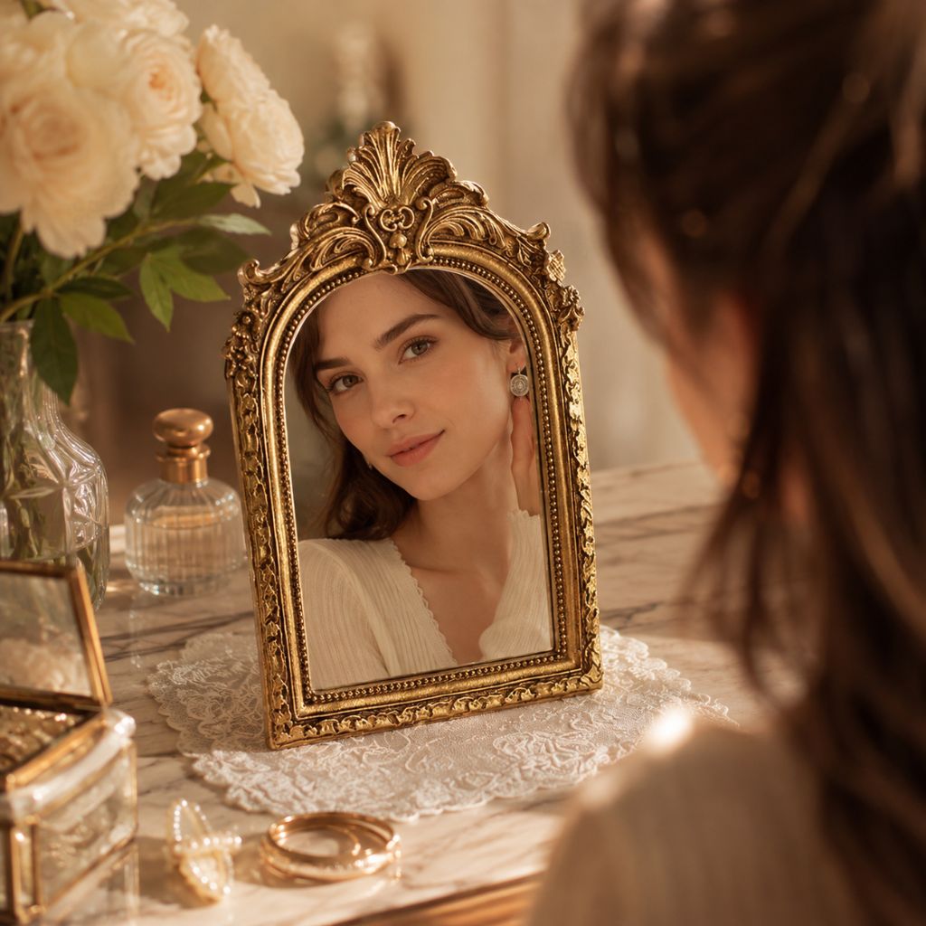 Golden Vintage Vanity Mirror Bridal Ornate Antique Inspired Resin