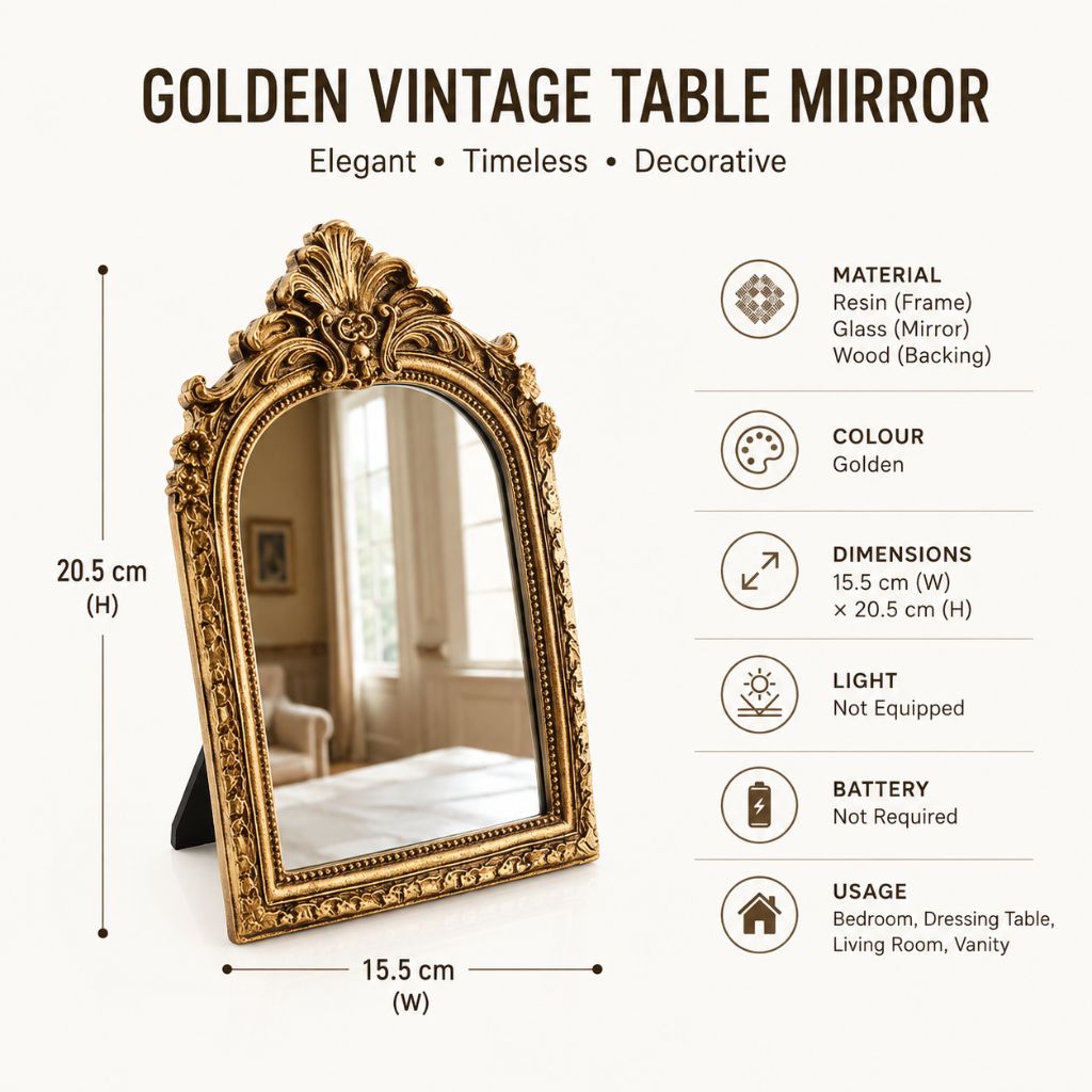 Golden Vintage Vanity Mirror Bridal Ornate Antique Inspired Resin