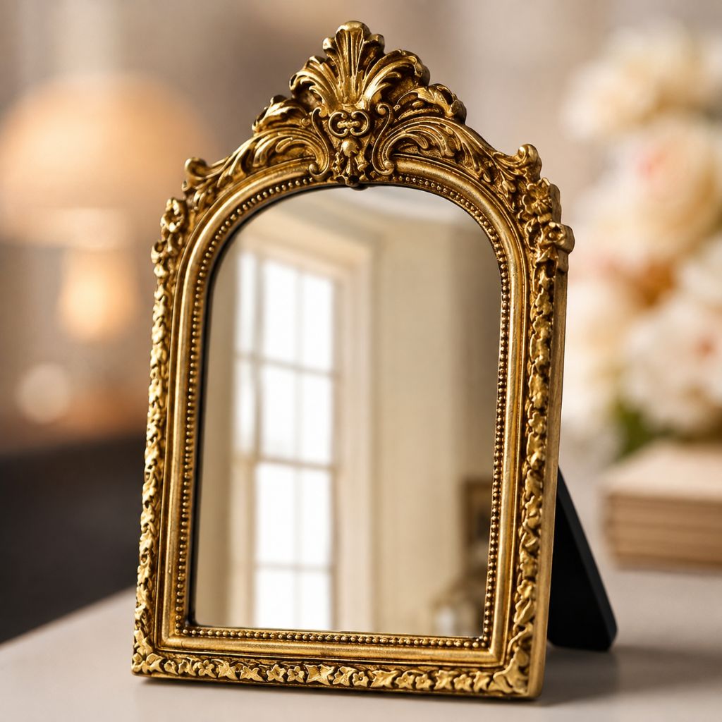 Golden Vintage Vanity Mirror Bridal Ornate Antique Inspired Resin