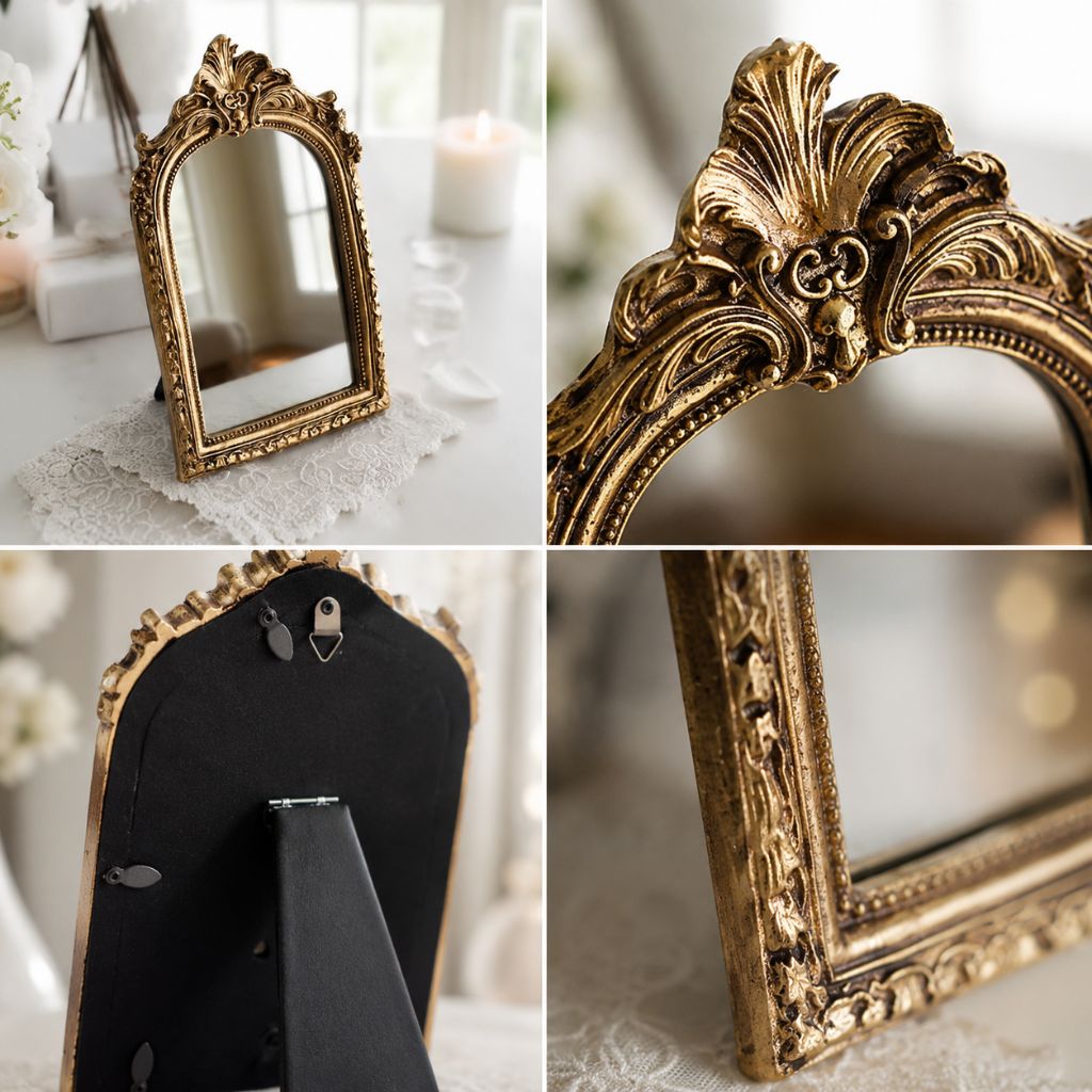 Golden Vintage Vanity Mirror Bridal Ornate Antique Inspired Resin