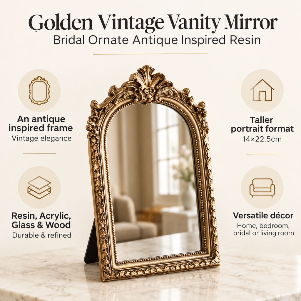 Golden Vintage Vanity Mirror Bridal Ornate Antique Inspired Resin