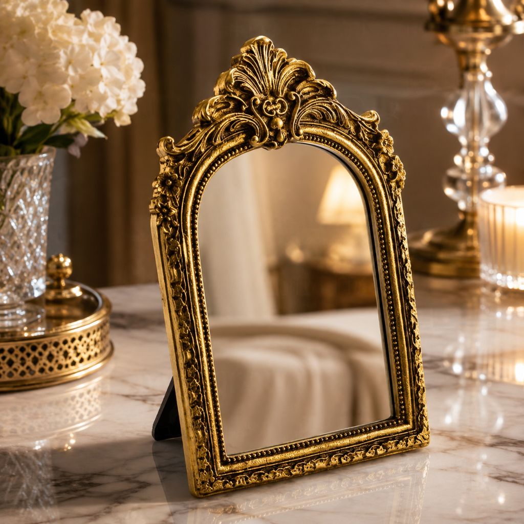 Golden Vintage Vanity Mirror Bridal Ornate Antique Inspired Resin