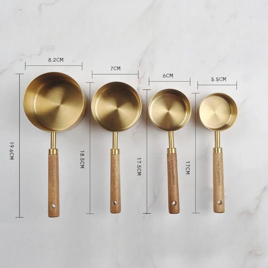 Golden & Wood Measuring Cups and Spoons Set - Lattea Global