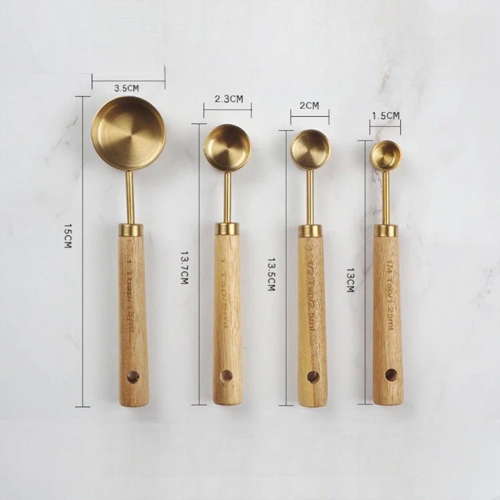 Golden & Wood Measuring Cups and Spoons Set - Lattea Global