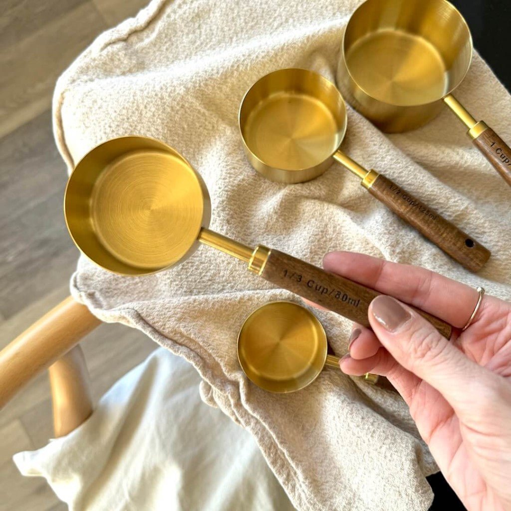 Golden & Wood Measuring Cups and Spoons Set - Lattea Global