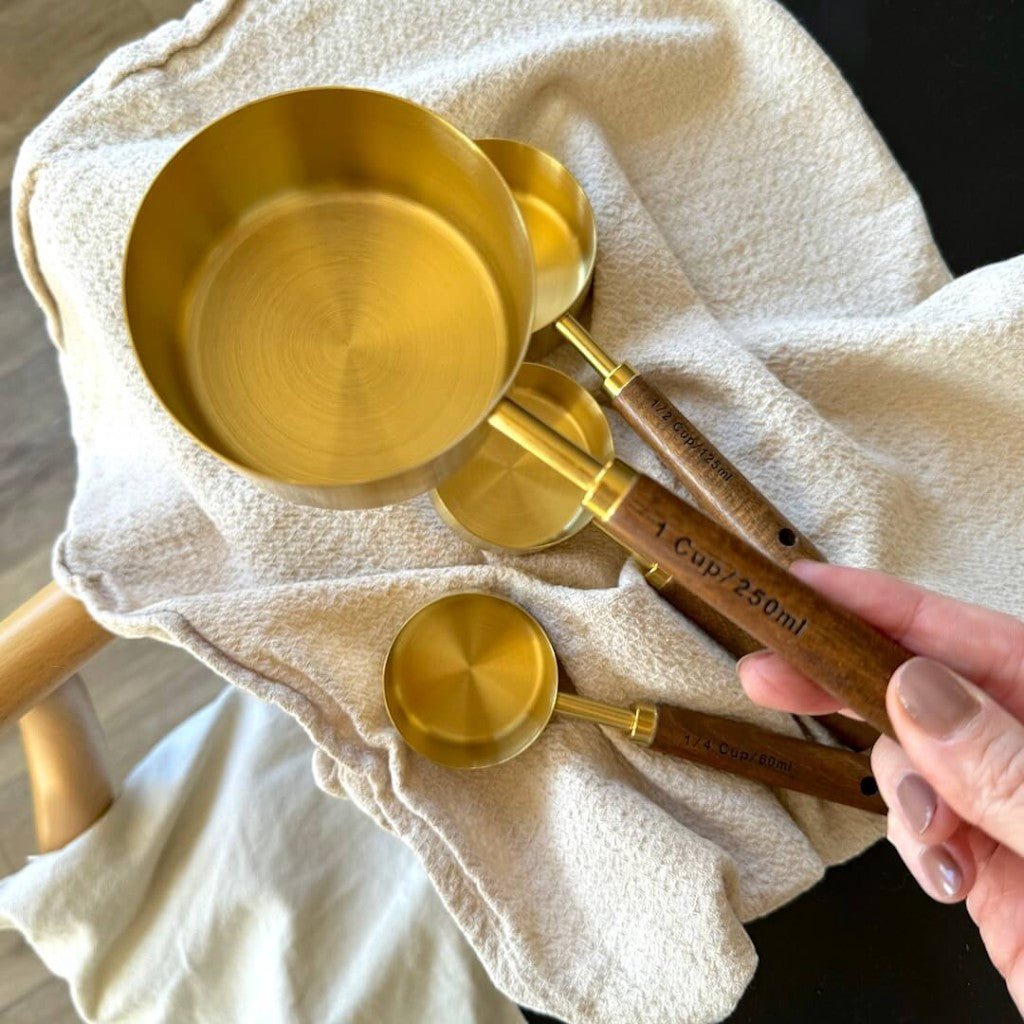 Golden & Wood Measuring Cups and Spoons Set - Lattea Global