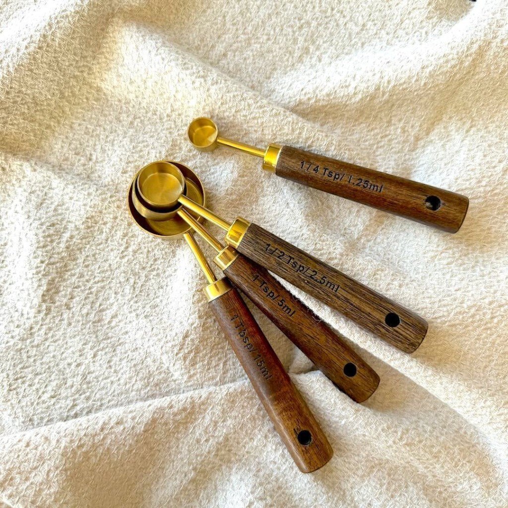 Golden & Wood Measuring Cups and Spoons Set - Lattea Global
