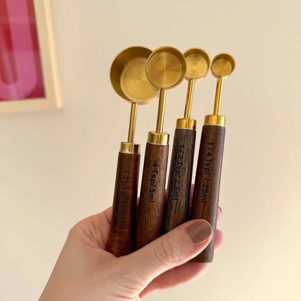 Golden & Wood Measuring Cups and Spoons Set - Lattea Global