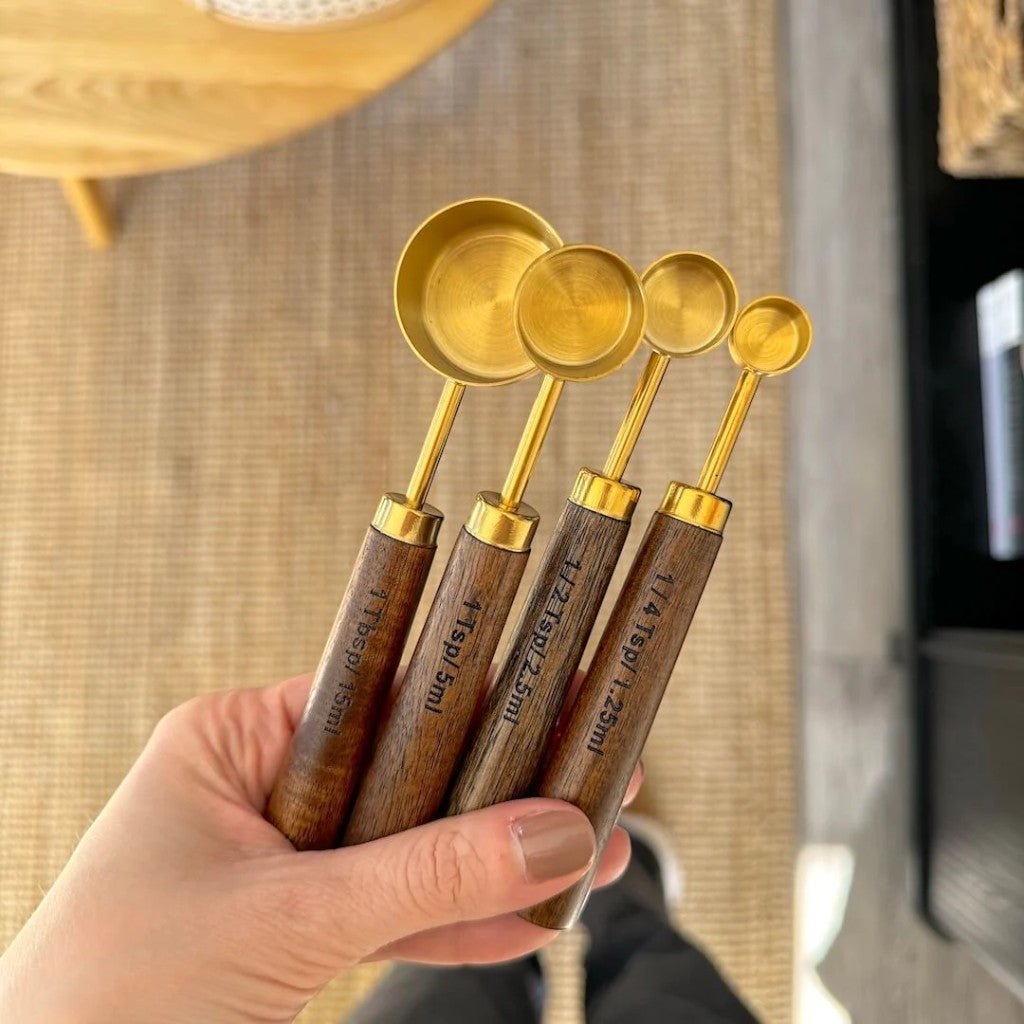 Golden & Wood Measuring Cups and Spoons Set - Lattea Global