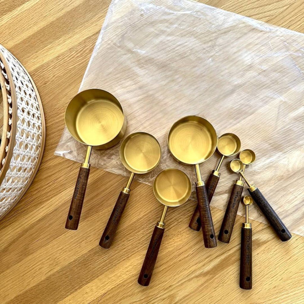 Golden & Wood Measuring Cups and Spoons Set - Lattea Global