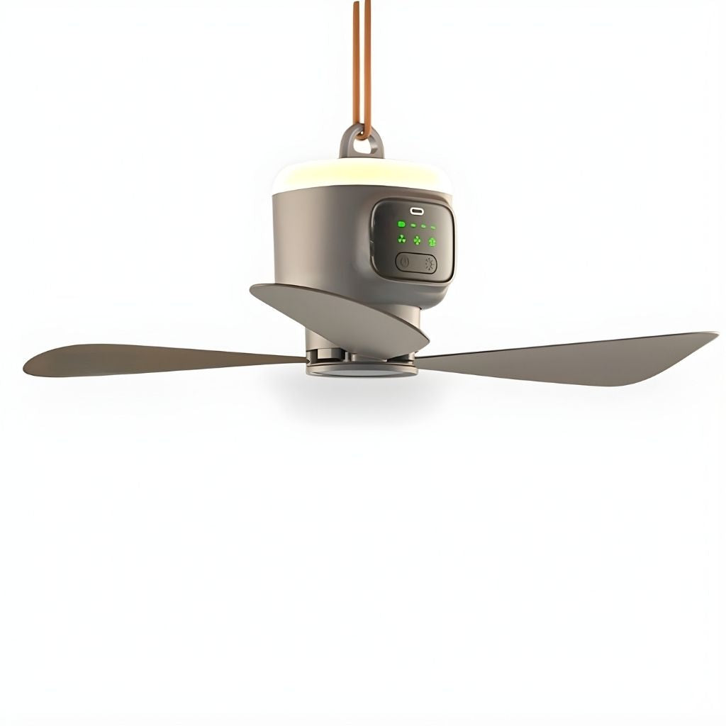 Gray Ceiling Fan With Light - Rechargeable & Portable