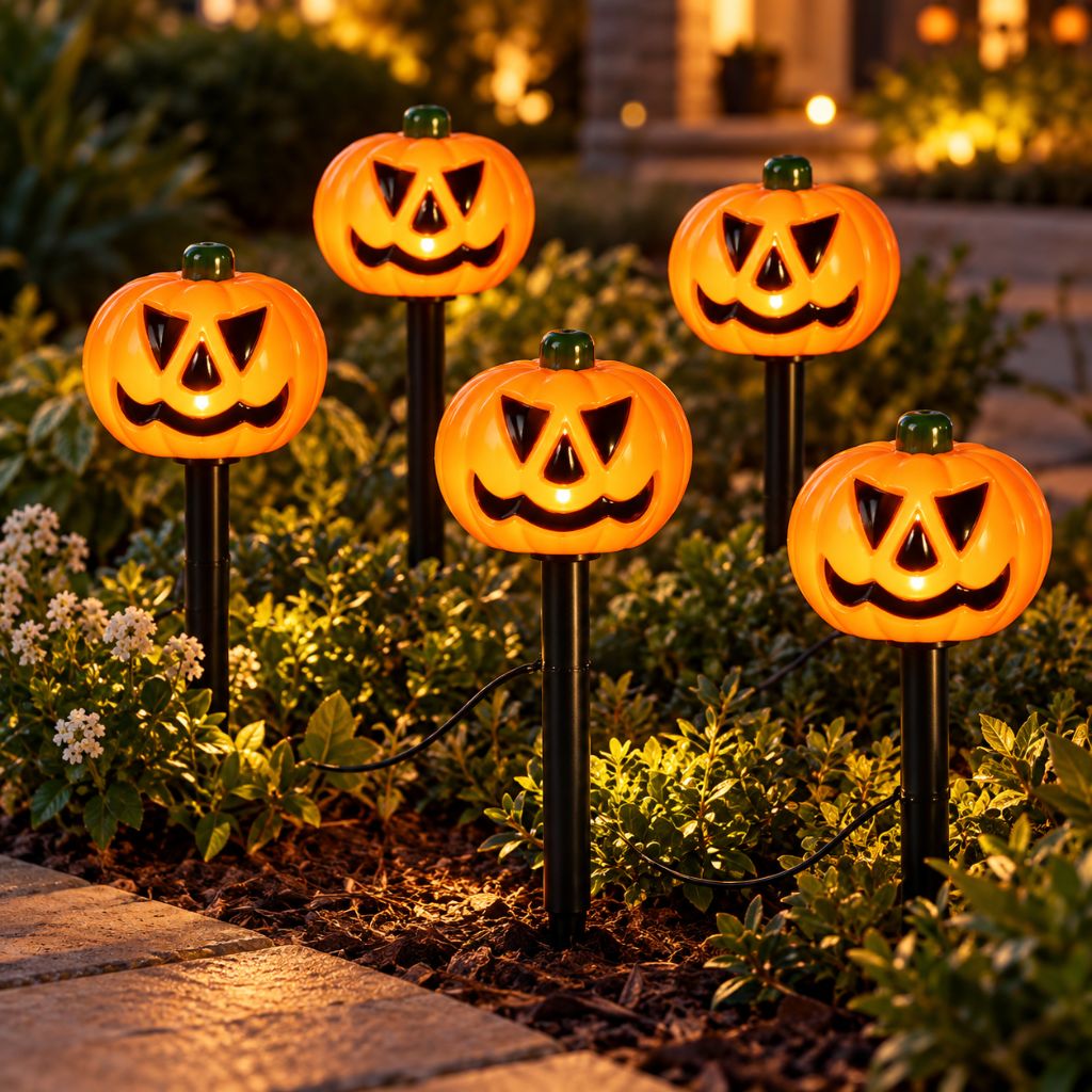 Halloween Solar Pumpkin Garden Stake Lights with 8 Modes