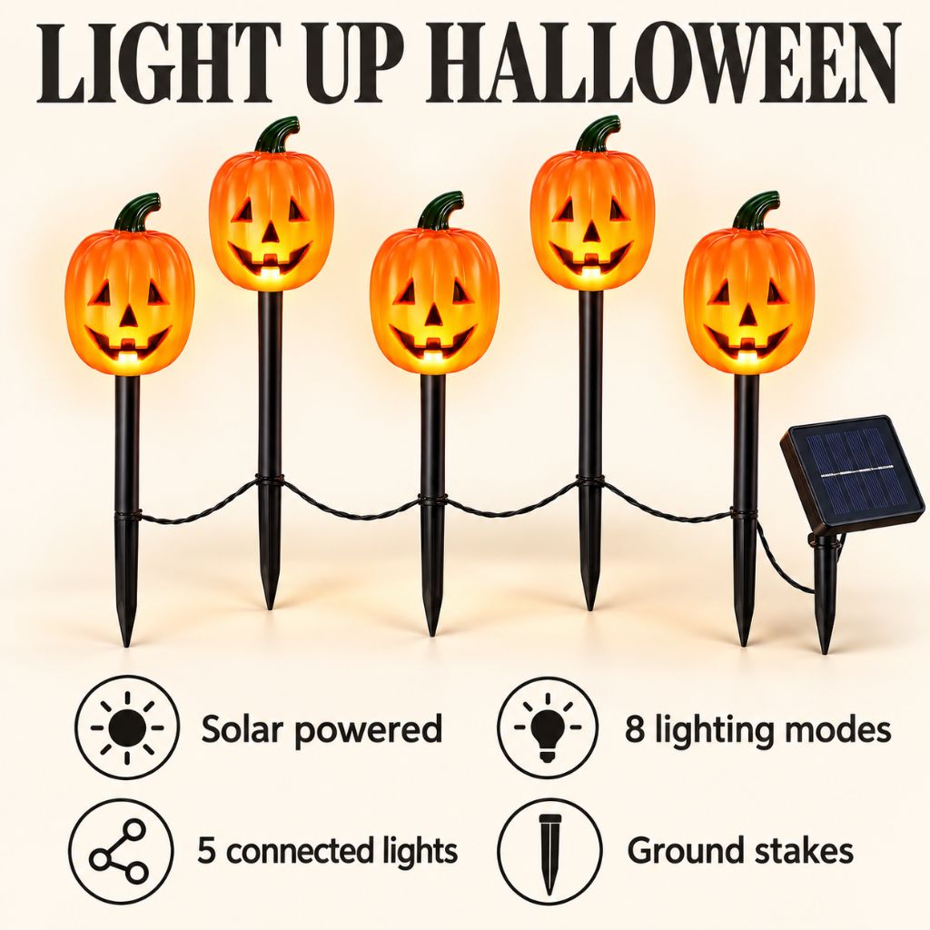 Halloween Solar Pumpkin Garden Stake Lights with 8 Modes