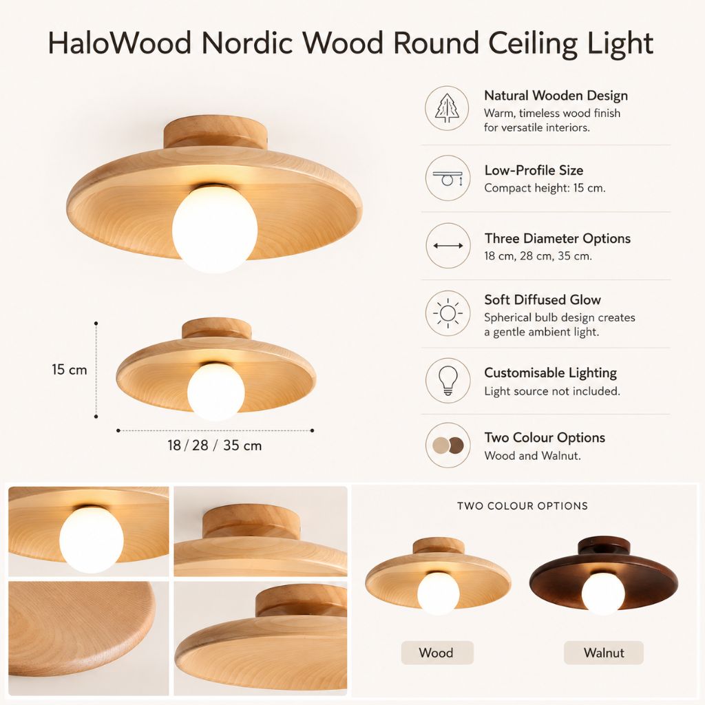HaloWood Nordic Wood Round Ceiling Light