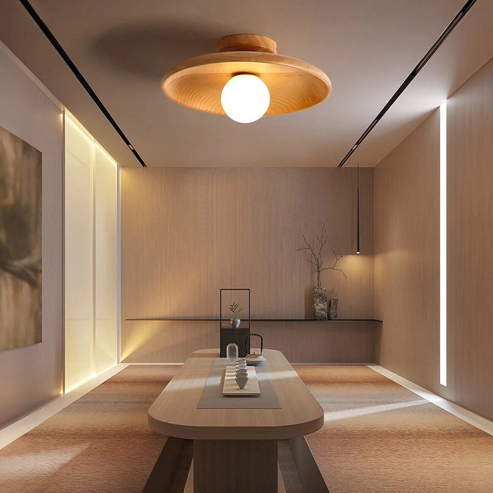 HaloWood Nordic Wood Round Ceiling Light - Lattea Global