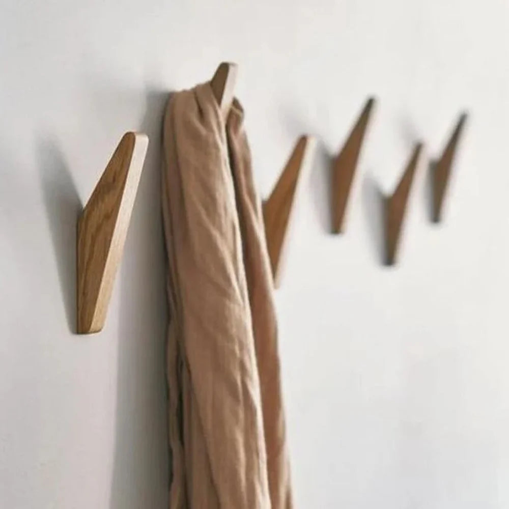 Handmade wooden wall hooks - set of 4 boho natural wood