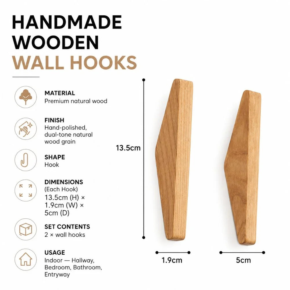Handmade wooden wall hooks - set of 4 boho natural wood - view 14